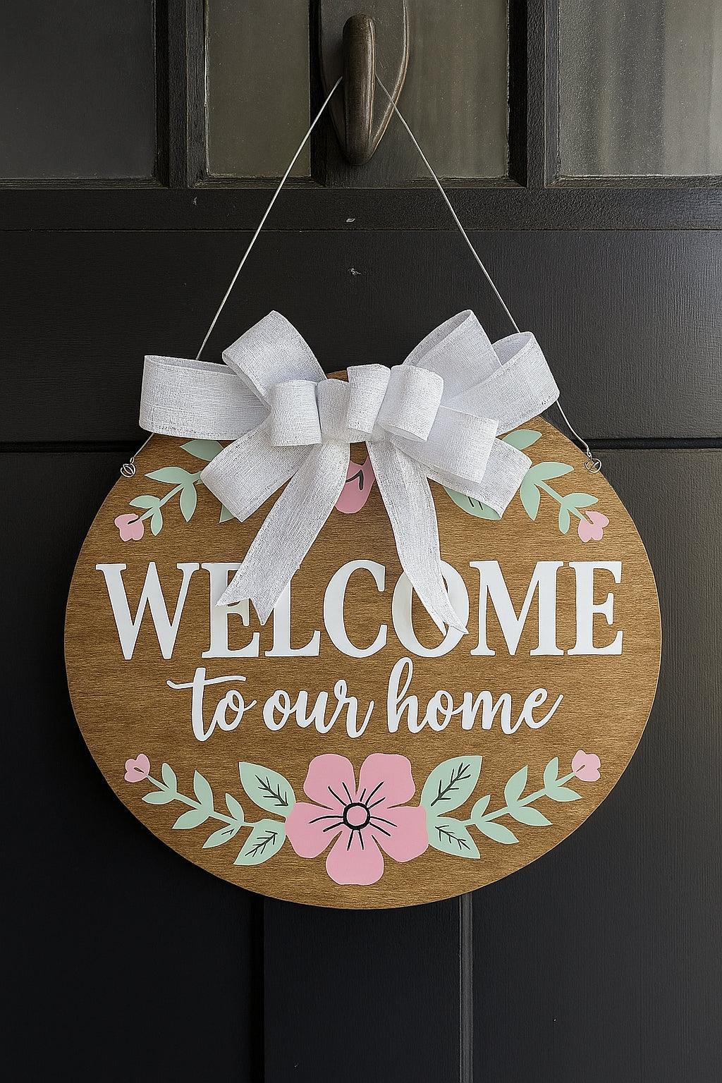 Welcome to Our Home Pink Flower Door Hanger