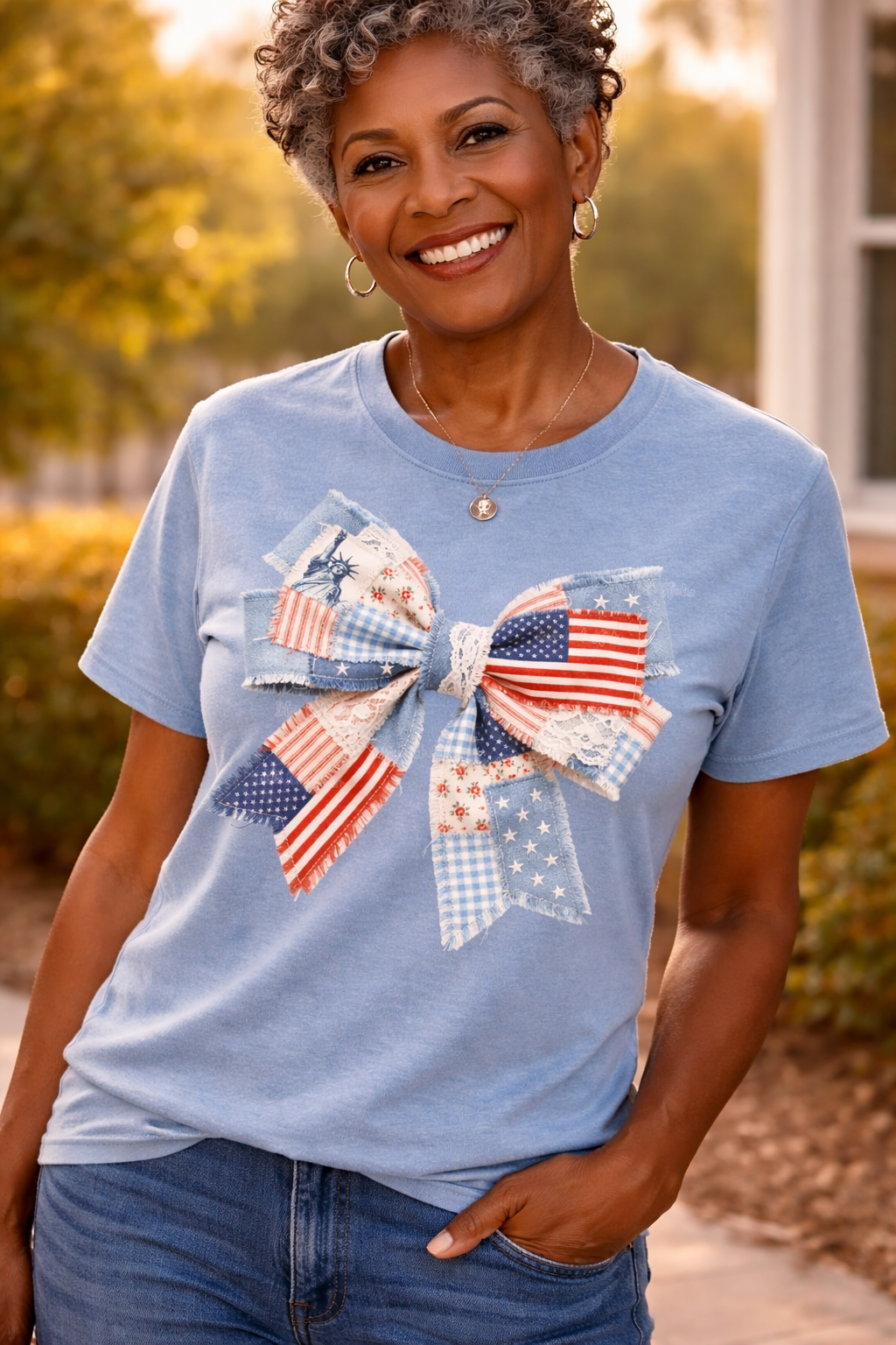 Quilted Patriotic Bow Tee