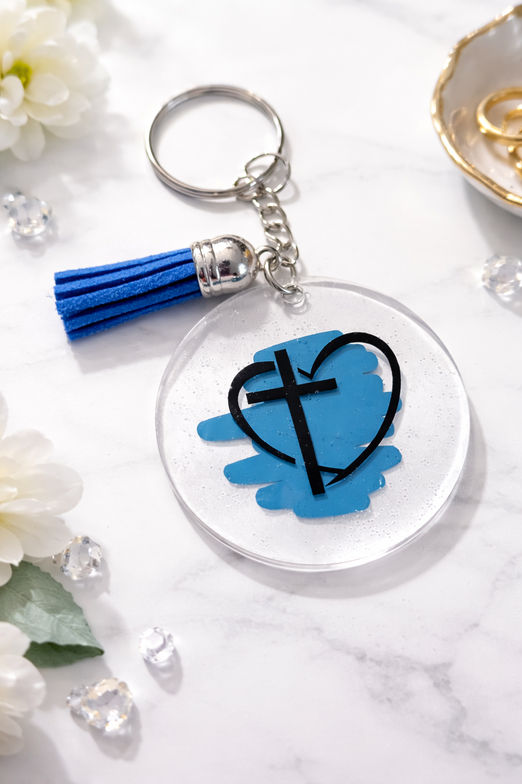 Cross and Heart Keychain