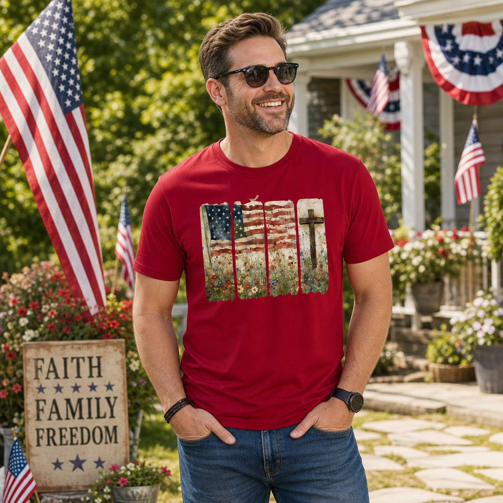 Flag in Field of Flowers Tee