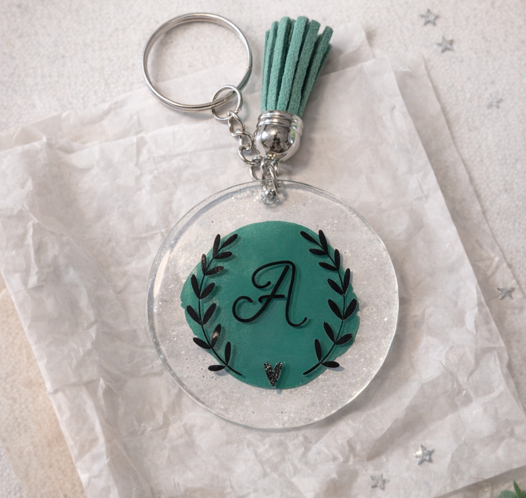 Initial with wreath keychain
