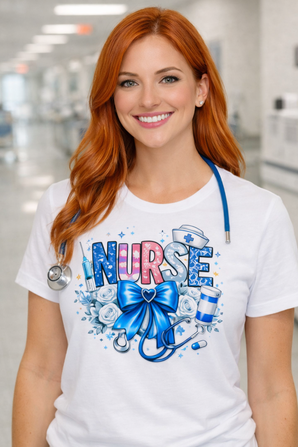 Blue Bow Nurse Tee