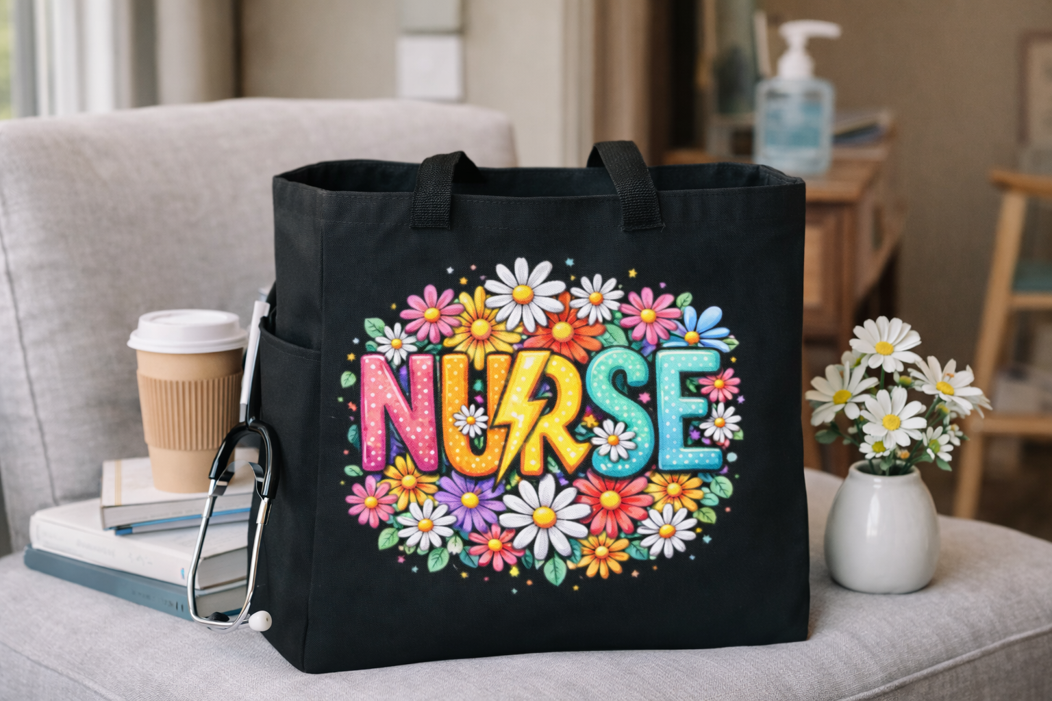 Nurse Flower Power Tote