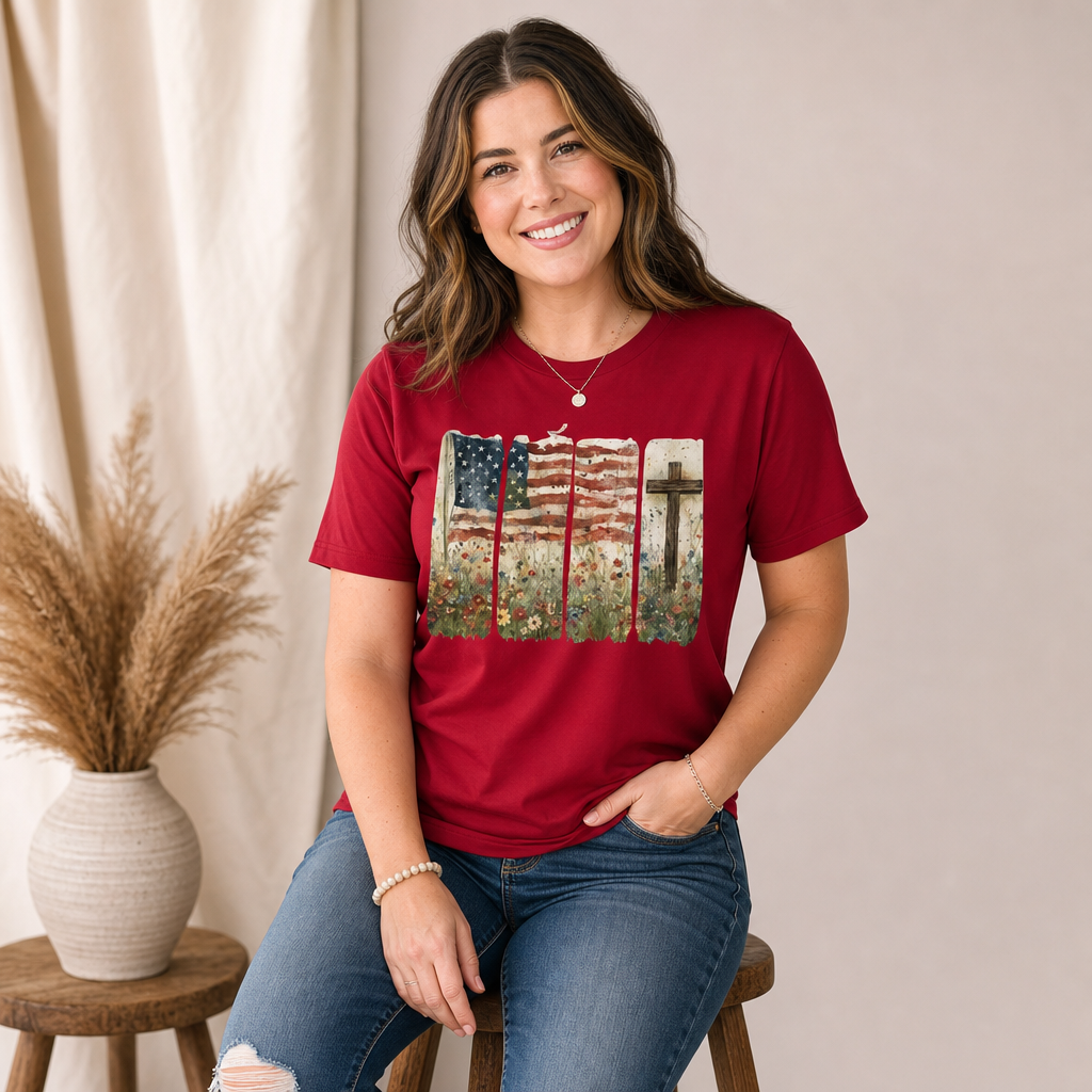 Flag in Field of Flowers Tee