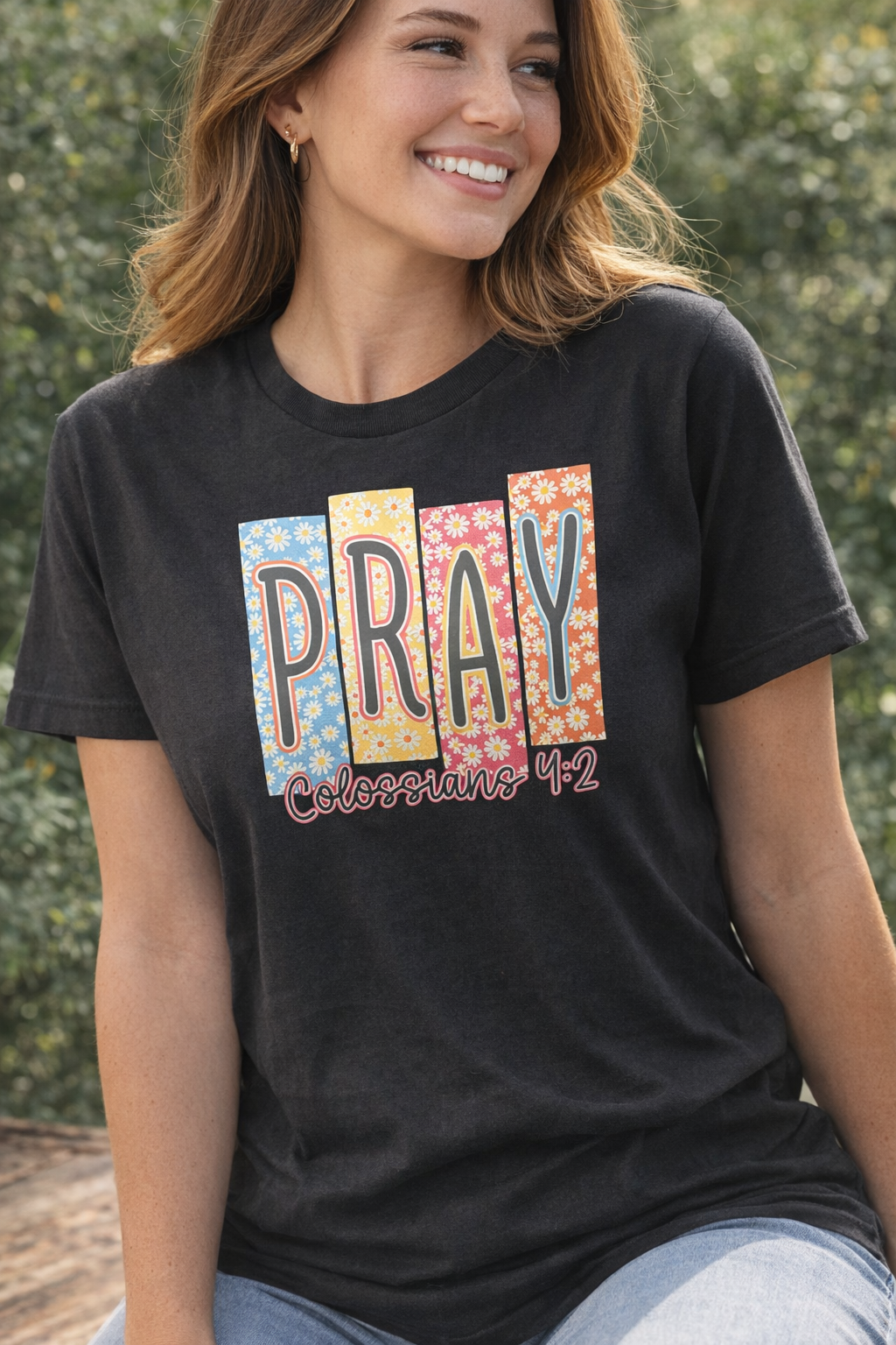 Pray Daisy Squares Tee