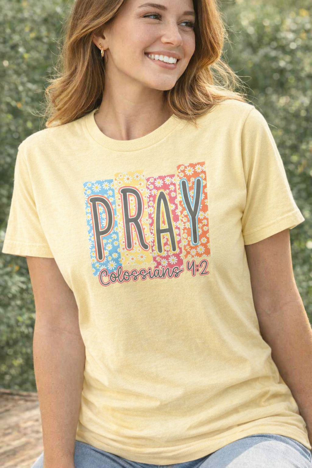 Pray Daisy Squares Tee