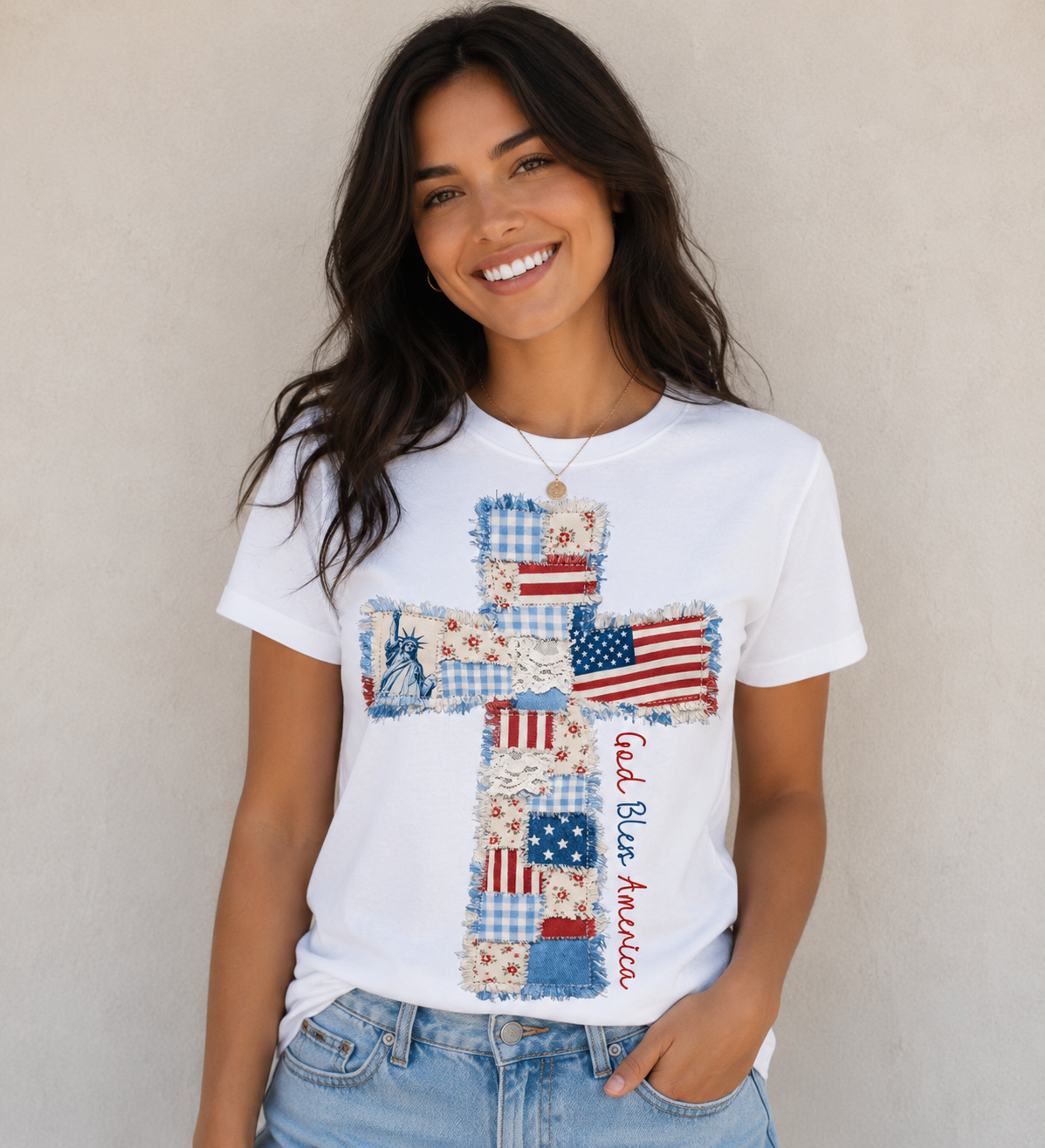 Patchwork Patriotic Cross Tee
