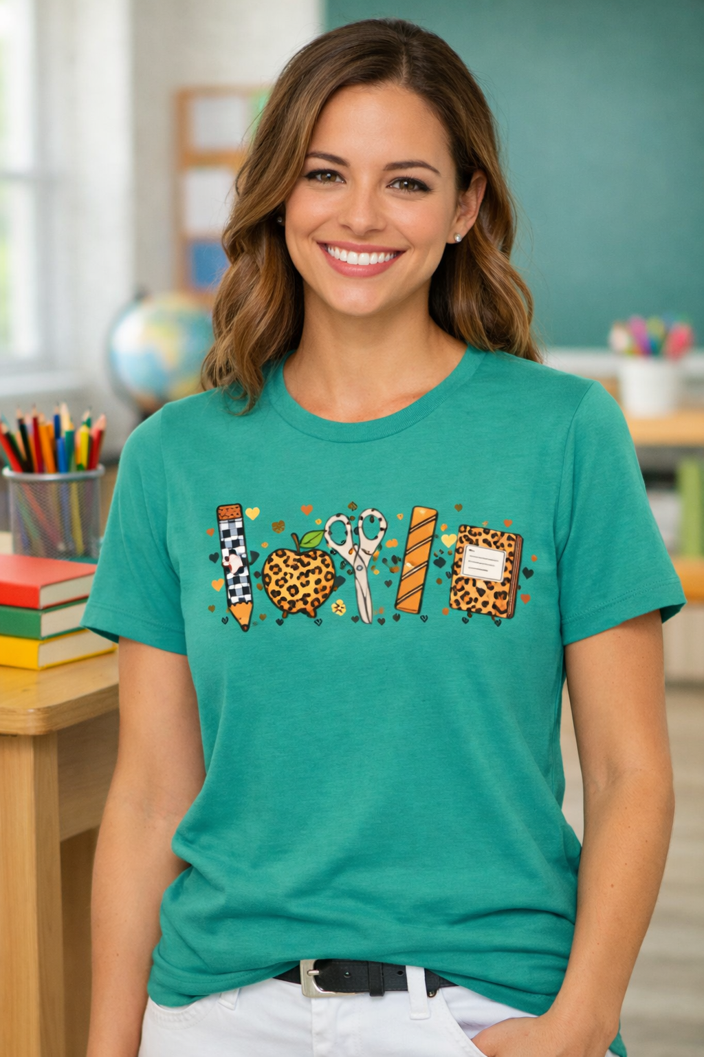 Cheetah School Supplies Tee