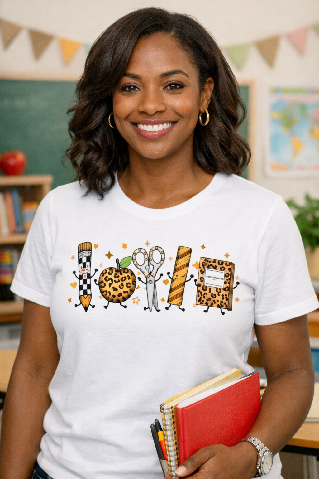 Cheetah School Supplies Tee