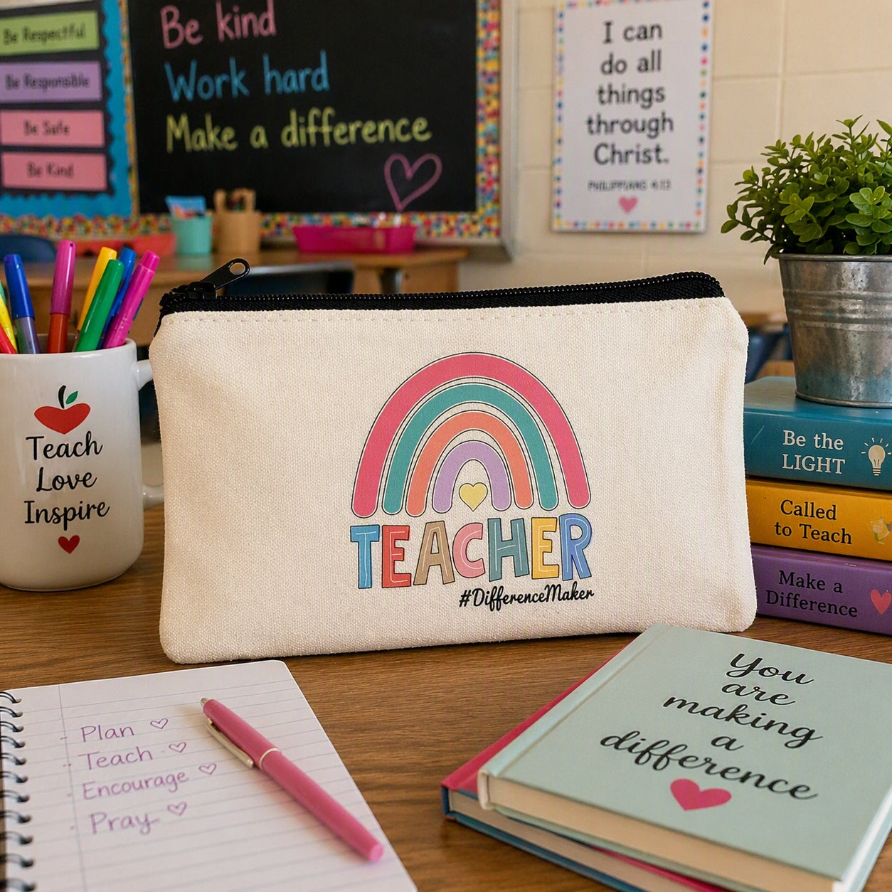Difference Maker Rainbow Teacher Pencil Pouch